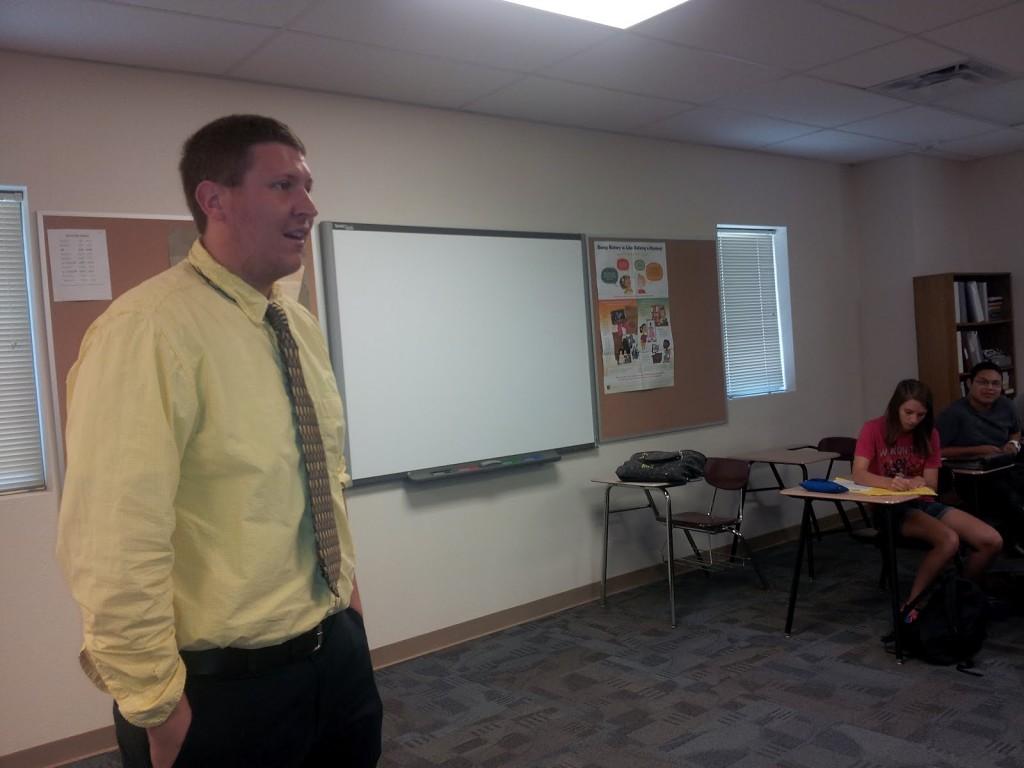 Robert Archbald Instructs his history students. 