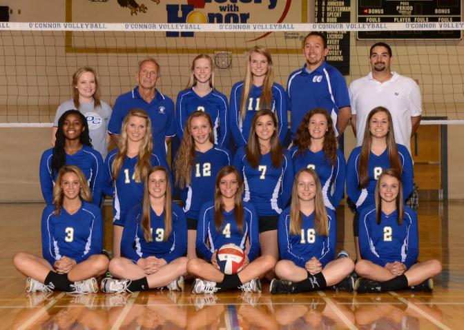 Coach Bellis (top left) and his varsity volleyball team.