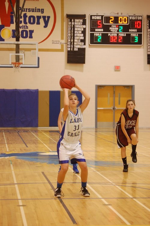Bridgette Buttrum, freshman, won the freshman game with a buzzer beater, and is shown here making a free-throw. 