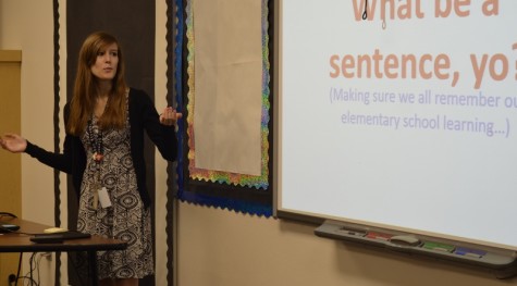 "What be a sentence, yo?" Johnston asks her students during her notes presentation.