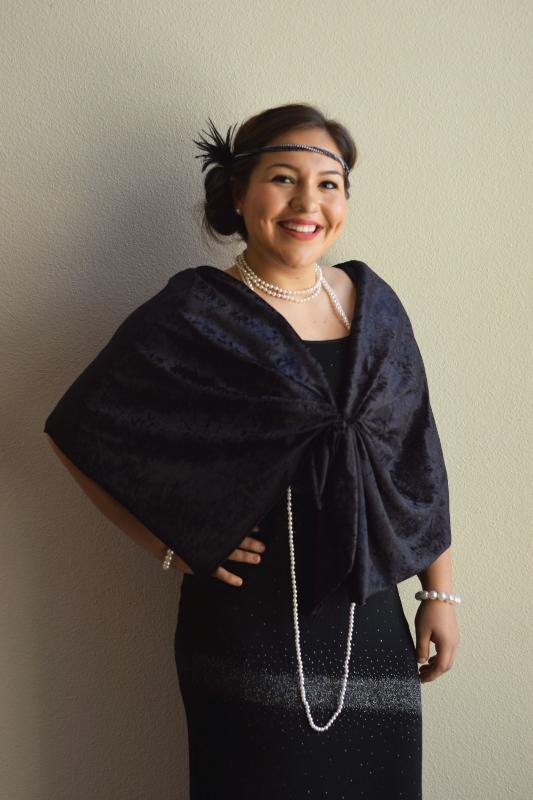 Sophomore, Vivian Harvey dressed up as a flapper on Great Gatsby day. 