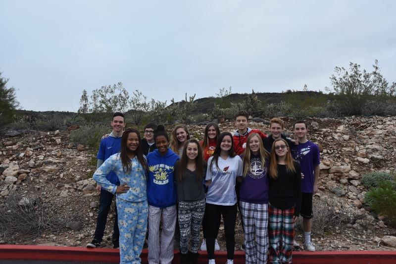 Students from Ronda Cunningham’s second hour sophomore class show off their favorite lazy day outfits and sports jerseys.