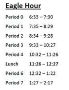 The Eagle Hour schedule for Tuesdays and Thursdays starting on Sept. 7. 