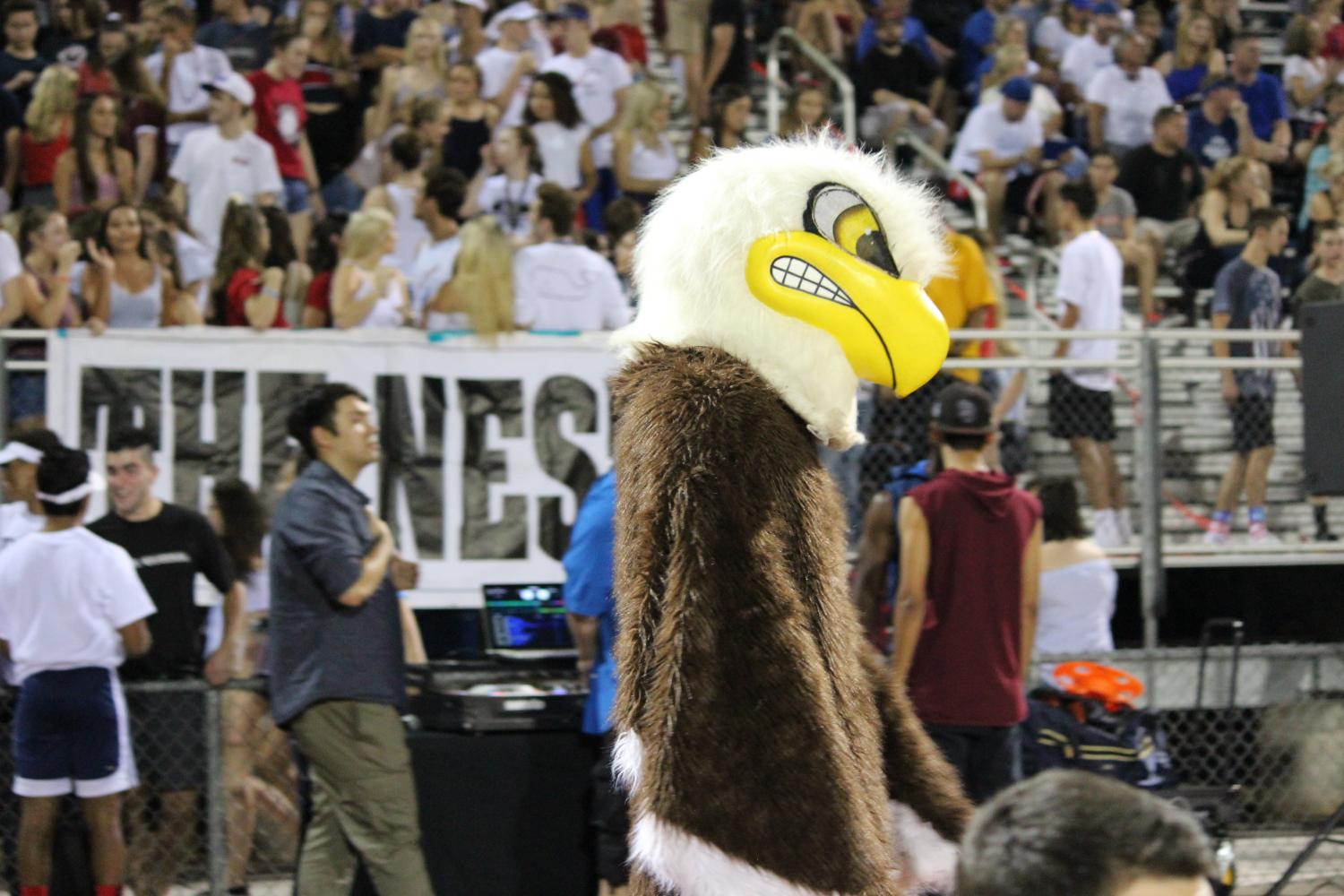 OHS mascot is seen supporting the varisty team.