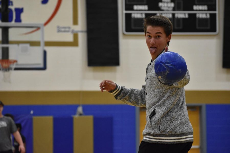 Levi Meyer, sophomore, taunts opponents in kickball