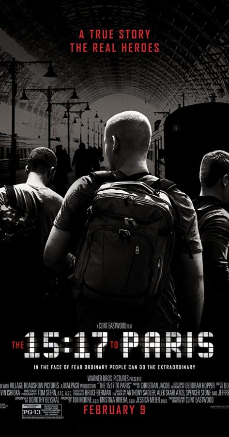 Official movie poster for Clint Eastwoods The 15:17 to Paris.