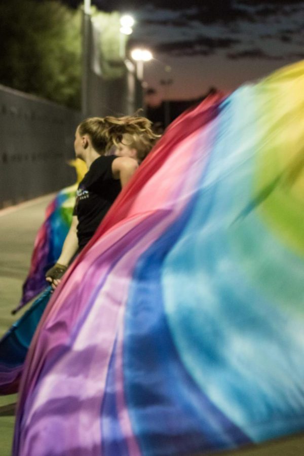 Color guard practices in the days leading up to their first competition.