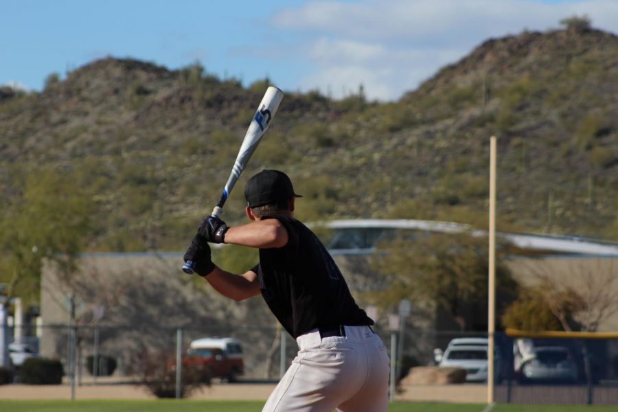 Levi Meyer, junior, hits during batting practice on February 19th in preparation for the start of their season.