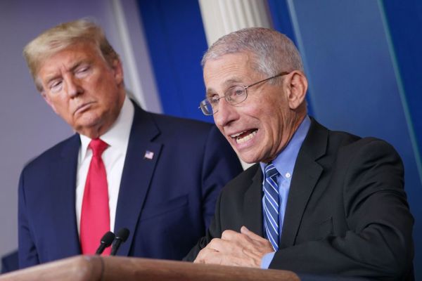 Dr. Anthony Fauci delivers a briefing on COVID-19 with President Donald Trump.