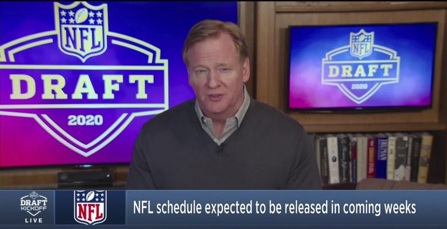 NFL Commissioner a Roger Goodell announced the 2020 draft picks from his basement during the fully virtual draft.