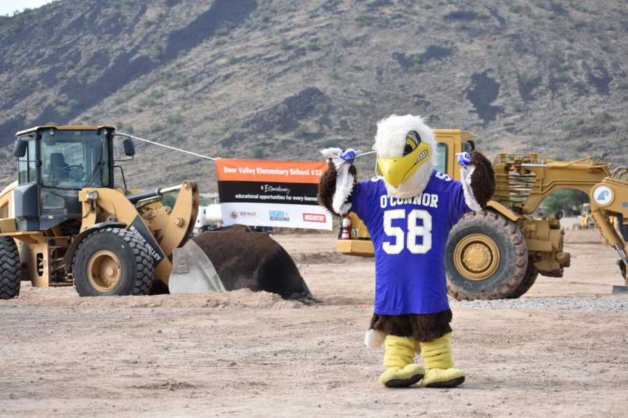 OHS’s mascot poses at the ground breaking ceremony on Sept. 17.