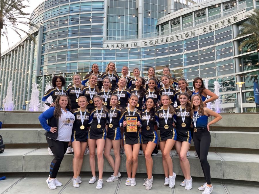 OHS Spiritline poses with their awards after a competition in California.