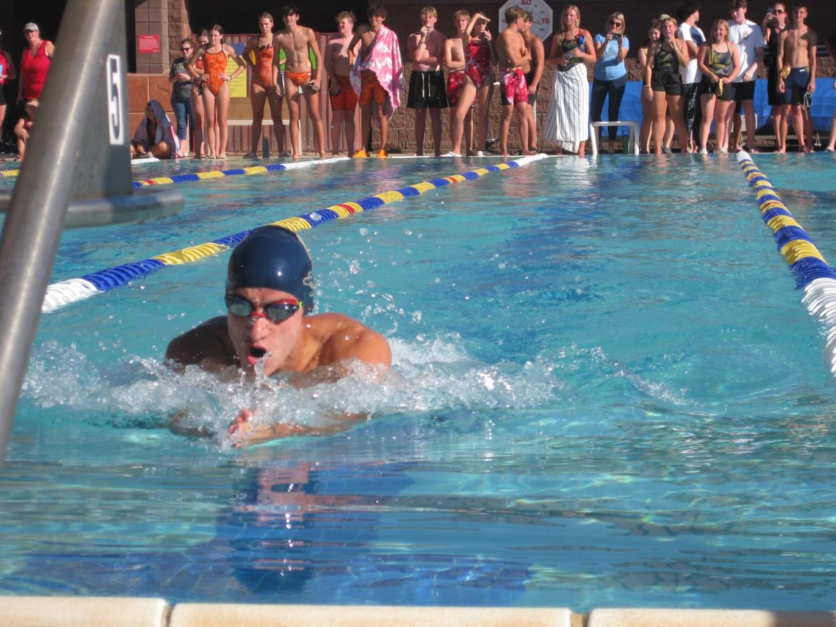 Michael Simcoe, junior, swims past competition. 