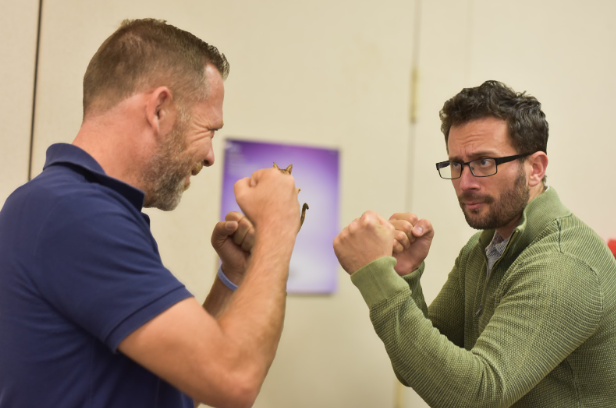 Andrew Cardon (left) and Richard Weyker (right) play into their long-lasting feud.