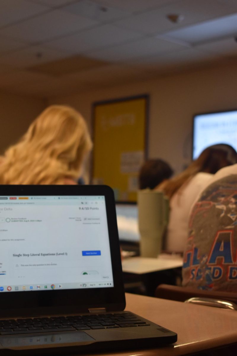 Online coursework displayed on the computer screen while OHS students work on class work.