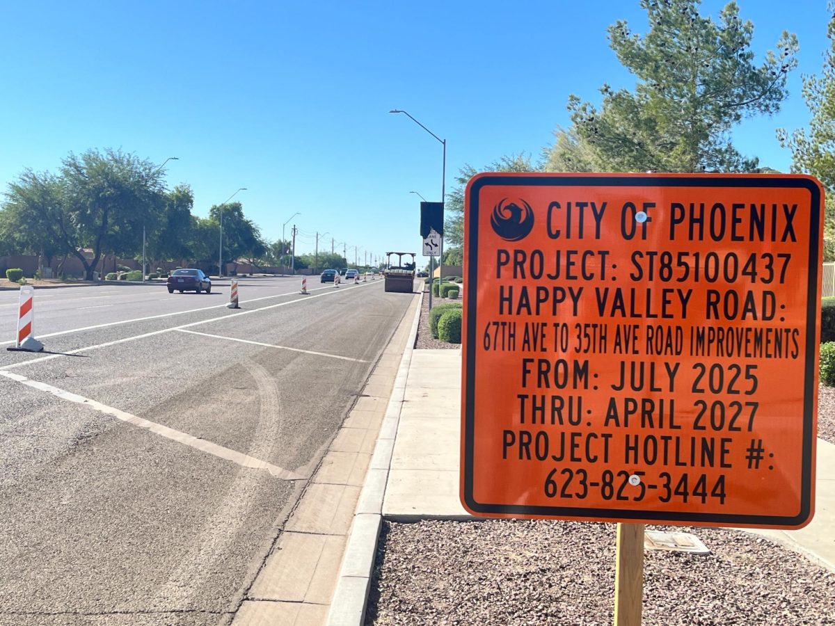 Signs along the road inform drivers about the roadwork.