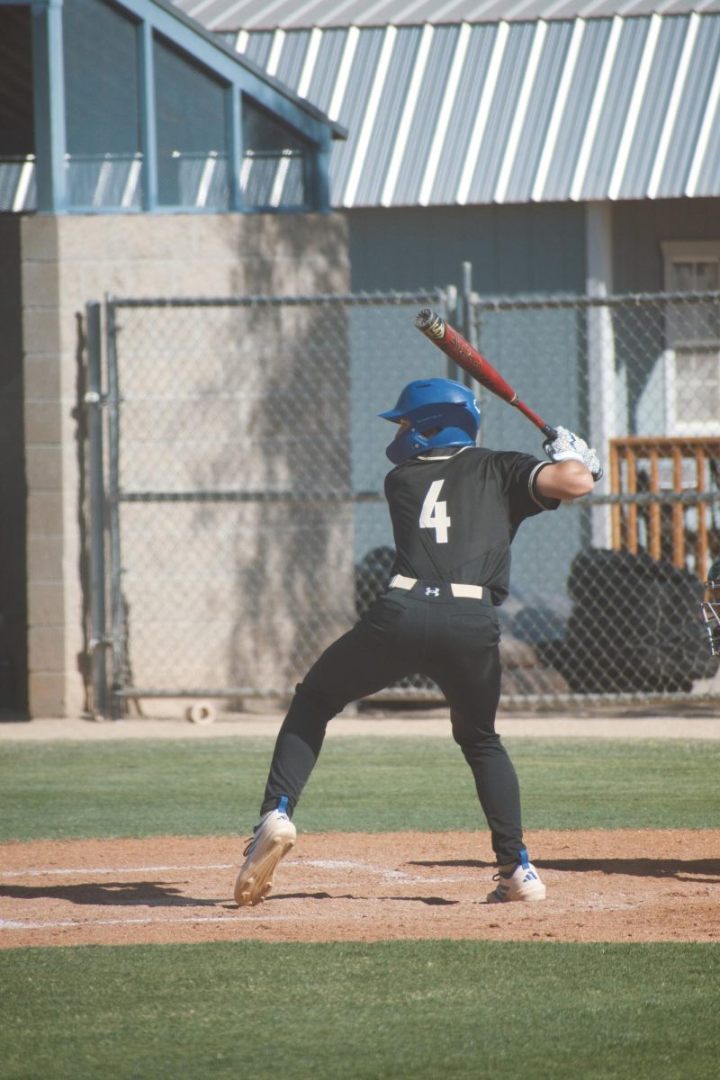 Chase Waterbury, sophomore, steps up to bat in an intense playoff game.